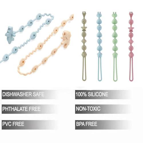 PandaEar 8er Pack Schnullerkette Silikon, Cup Catchy für Hochstuhl, Kinderwagen Spielzeug Kette Befestigung, Dinosaurier Baby Spielzeug sicherheitsgurte für Flaschen, Beißring