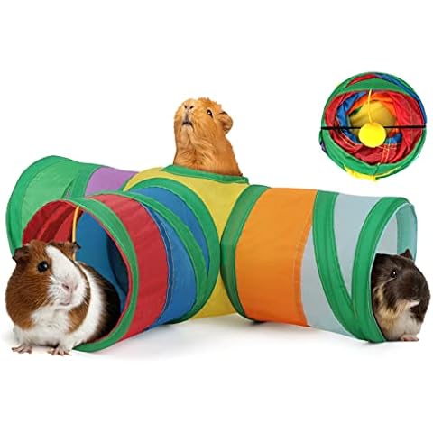 YUEPET Meerschweinchen-Tunnel und Röhren, zusammenklappbar, 3-Wege-Spiel-Tunnel, Spielzeug, Kleintier-Versteck für Meerschweinchen, Chinchilla Cover