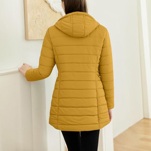 KOG Winterjacke Damen Baumwolle Puffer Jacke Elegant Daunenmantel Trainingsjacke Parka Oberteile übergangsmantel Warme Strickjacken Casual Frau Cordjacke Bikerjacke Softshelljacke Gelb S