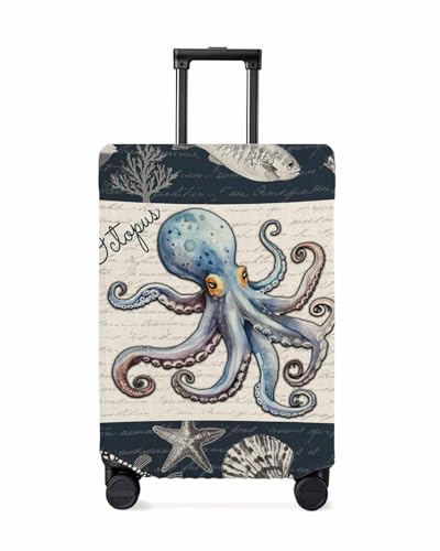 Travel Luggage Cover X-Large Suitcase Cover Fit for 29-32 Inch Luggage Luggage Protector Suitcase Cover Scratchproof Ocean Octopus Starfish Shells Black Luggage Cover Protector for Suitcase