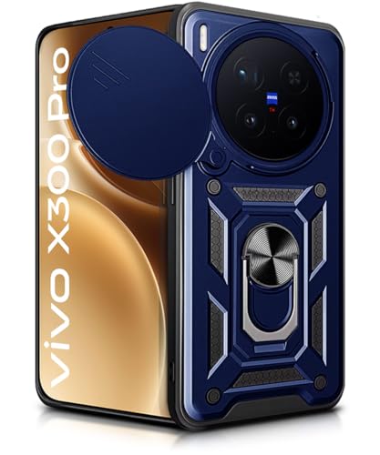 Image of WOW IMAGINE Tough Armor Bumper Mobile Back Case for Vivo X300 Pro 5G | Sliding Camera Cover | Shock Proof 360 Protection | Hybrid PC + TPU | Ring Holder with Kickstand - Blue