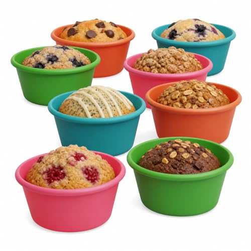 Bakerpan Silicone Jumbo Muffin Cups For Baking, Smooth Large Air Fryer Muffin Cups, 3 1/2 Inch Muffin Baking Cups, Jumbo Cupcake Liners - Set of 8 Bakerpan Silicone Jumbo Muffin Cups For Baking, Smooth Large Air Fryer Muffin Cups, 3 1/2 Inch Muffin Baking Cups, Jumbo Cupcake Liners - Set of 8