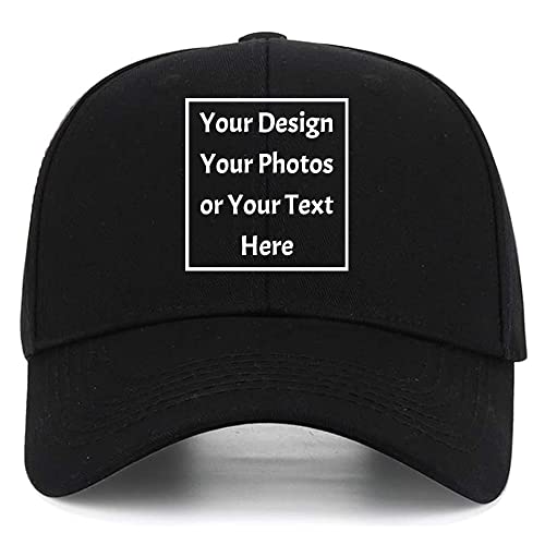 Boné de beisebol ajustável com logotipo de texto personalizado, Preto e branco