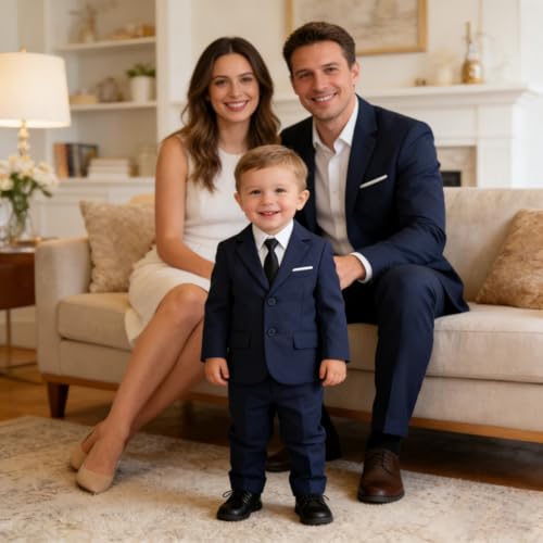 Image of Baby Boy Formal Suit for Toddler Infant Tuxedo Dress Suits | Little Gentleman, Wedding Ring Bearer Outfit, Vest Pants Long-Sleeve Shirt Tie, Birthday Party Christmas Prom, Classic