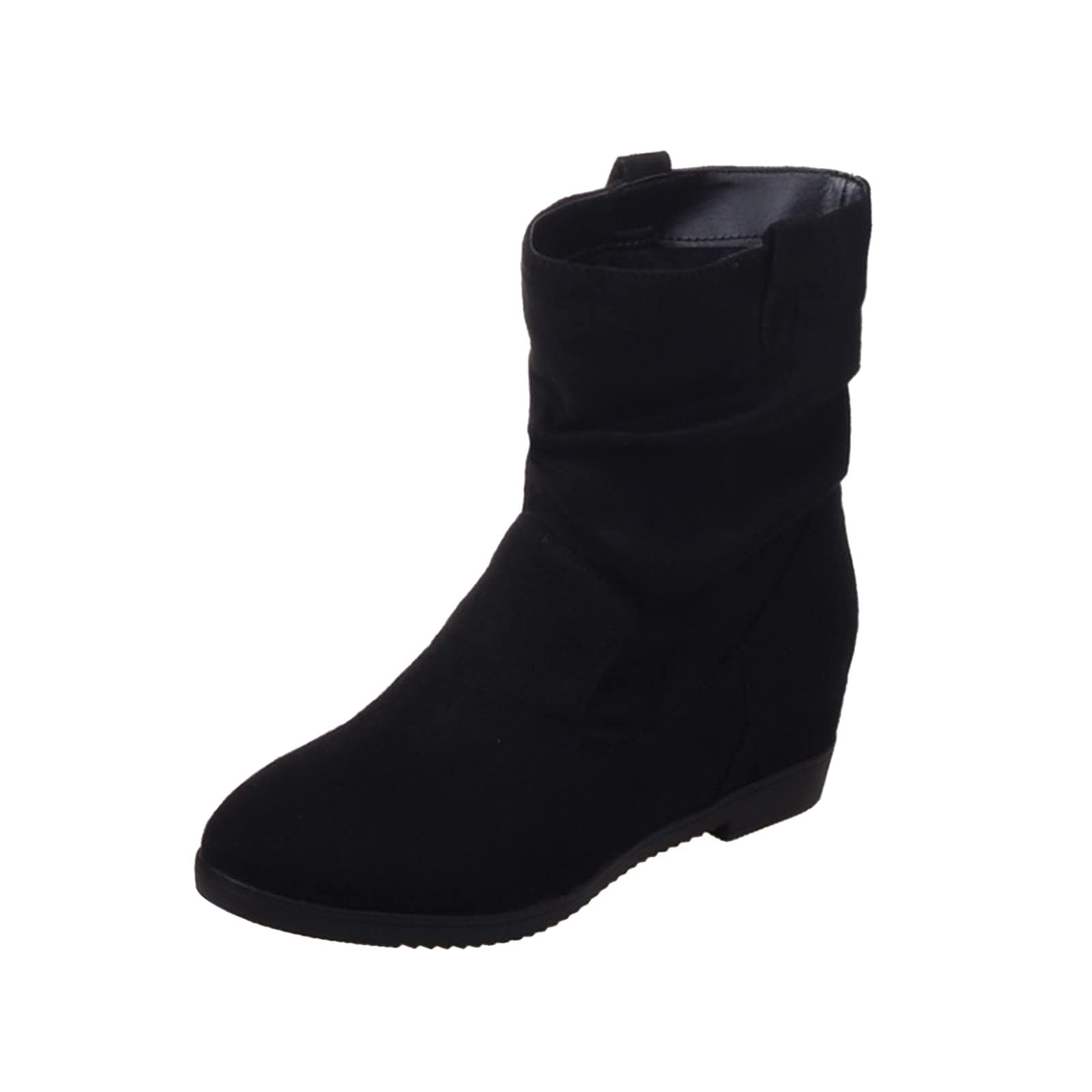 Cocila Botas Casuales De Cabeza Redonda Plisada Ante Color Sólido A La Estilo Británico para Mujer Camperas Blancas Altas Invierno Planas Barefoot Botines Tacon Fino Bajo Planos Pitillos Lluvia