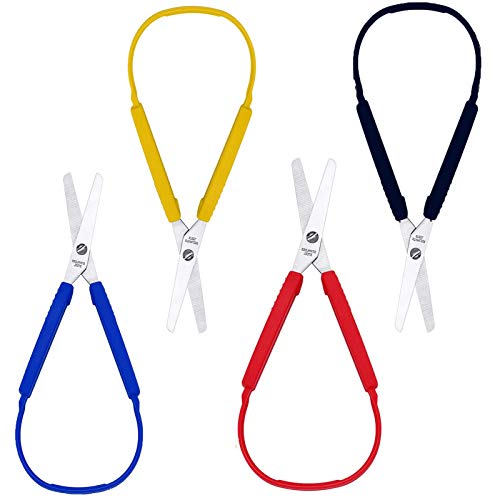 4PCS Loop Scissors for Children and Adults Special Needs,Colorful Grip Scissors Adaptive Design Right and Lefty Support,Easy Grip, Easy Opening, Safety Blade, 8 Inches