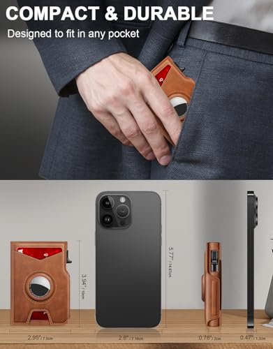 Airtag Wallet for Men, Minimalist Slim Mens Wallet Smart Pop Up Credit Card Holder for 9-13 Cards, RFID Blocking Wallet with ID Window & Cash Slot, Compact Bifold Metal Aluminum Card Case