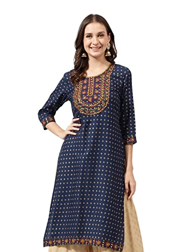 MIRCHI FASHION Women’s Straight Fit Rayon Jaipuri Foil Printed Kurti Only