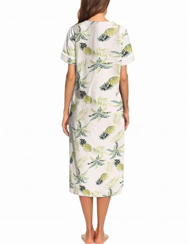 Image of Ekouaer Womens Snap Front Dusters Cotton Housecoat Short Sleeve Nightgown House Dress With Pockets