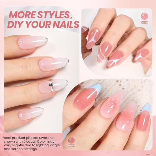 Image of beetles Gel Polish Whispers of Love Jelly Gel Nail Polish Set - 6 Colors Milky White Nude Pink Neutral Sheer Translucent Soak Off UV Gel Nail Kit, Nail Concealer for Salon DIY Manicure Gift Women
