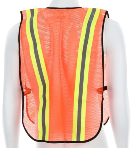 Image of MCR Safety V201R General Purpose Light Weight Polyester Mesh Safety Vest with 2-Inch Lime /Silver Reflective Stripe, with Elastic Strap On Each Side, Fluorescent Orange, One Size