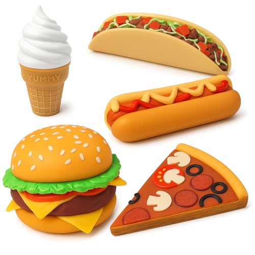 Image of SplashEZ Food Bath Toys | Mold Free Bath Toys for Kids & Toddlers with No Hole for Water | Ideal Size for Little Hands | Safe, Durable for Baby Tub Ages 0 & Up | Ice Cream Taco Hamburger Hot Dog Pizza