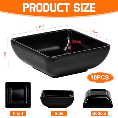10 Pezzi Ciotole Quadrate Nere per Salsa di Soia, Spezie e Snack - Piattini Impilabili Riutilizzabili Mini 7,3x7,3x3cm per Aperitivo e Intingoli - immagine 3