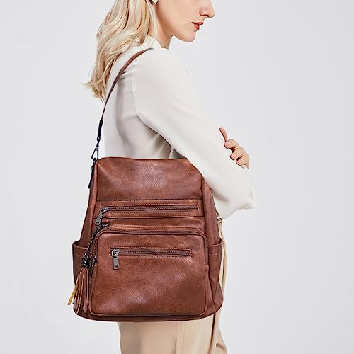 ECOTISH Damen-Rucksack veganem Leder Groß Stylisch Frauen Designer Schultertasche Reiserucksack mit Quaste Cityrucksack Rucksacktasche (02Braun)