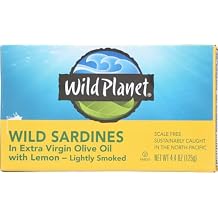 Wild Planet Wild Sardines in Extra Virgin Olive Oil with Lemon, 3rd Party Mercury Tested, 4.4 Ounce Pack of 6