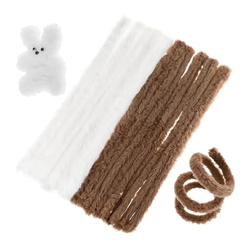 HEMOTON 10 Pack Chenille Stems Rabbit Hair White for Crafts Decorations Soft Fuzzy Pipe Cleaners for Boys and Girls