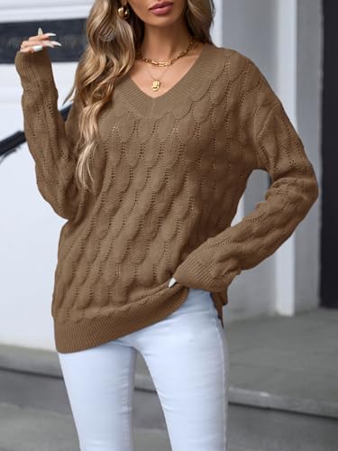 Image of Women's V Neck Long Sleeve Pullover Sweater Lightweight Knit Sweaters Novelty Sweaters