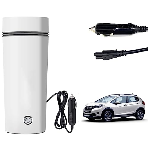 Image of Oshotto 12V Portable Electric Water Bottle for Hot Water Tea Coffee Kettle Mug Multipurpose Food Grade Fast Boil Auto Shut-off For Travel Camping, Road Trip Compatible with Honda WR-v (350ml) - White