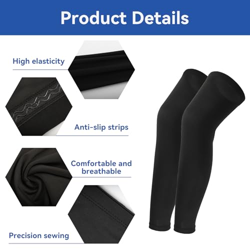 2 Pairs Leg Sleeves,Long Leg Compression Sleeve,Non-Slip Compression UV Leg Sleeves,Sports Long Knee Sleeve for Boys Girls Youth Basketball Running Sports Cycling2