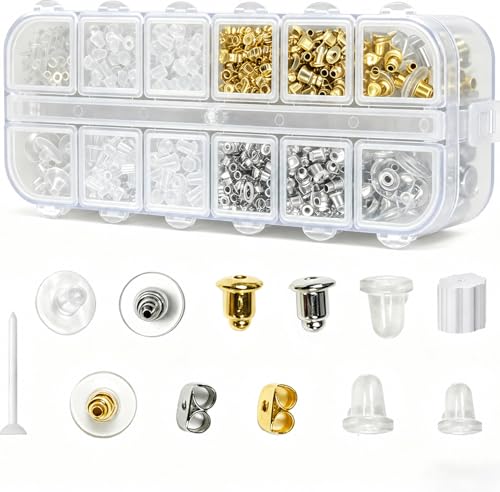 Image of 620 Pcs 12 Styles Earring Backs, iBayam Earring Backings for Studs Multiple Styles Earring Back Clips Earring Backs Metal Rubber Plastic Secure Earring Backs for Safety
