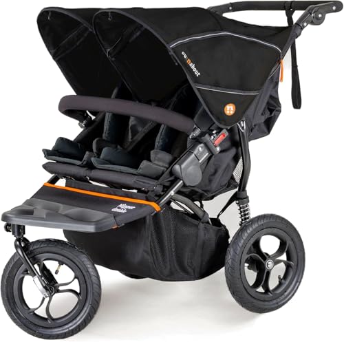Out’n’About Nipper Double V5 Stroller & Rain Cover | Slim 28" Wide All-Terrain Side-by-Side Double | 12" Air-Filled Tires, Suspension, Lightweight, Compact Fold | Newborn to 4 Yrs | Summit Black