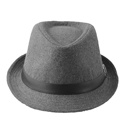Zhenxia Kids Boys Girls Vintage Wool Felt Fedora Jazz Cap With Belt (Grey) #TOP3