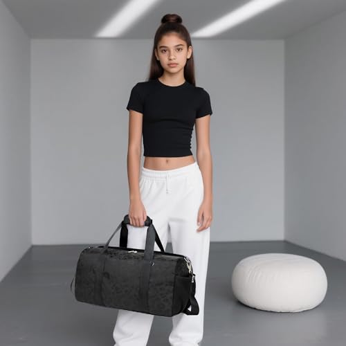 Dance Bag for Girls Duffle Bag Girls Overnight Bags Sleepover Gym Gymnastics Bags with Shoe Compartment and Wet Pocket,Leopard Shape3