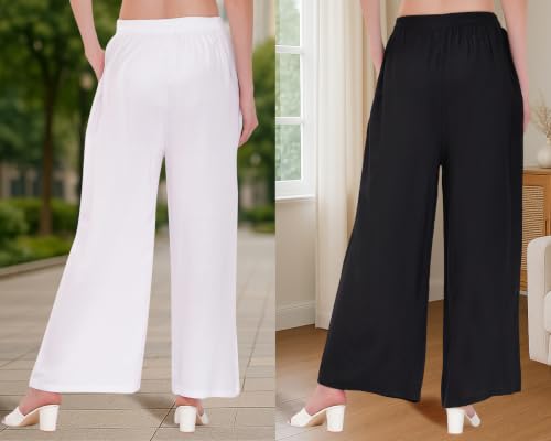 Image of Buy That Trendz Palazzo Pants for Women Rayon Elasticated Regular Fit Flared Wide Leg M to 6XL Pack of 2