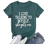 Women's T-Shirts Graphic Tees Funny Sarcastic Humor Tee Shirts Graphic Tees Casual Funny Sayings Letter Printed Cute Shirts Tops-L (Green)