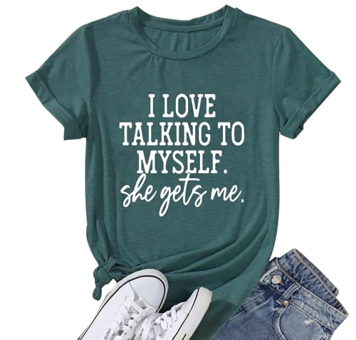 Graphic T-Shirts for Women Cute Simple Sayings Funny Sarcastic Graphic Letter Print Shirts Athletic Short Sleeve Tee-XL (Green)
