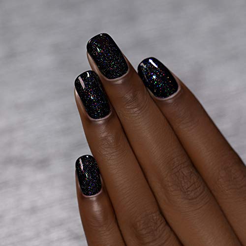Image of ILNP Party Bus - Black Rainbow Flake Holographic Shimmer Nail Polish, Chip Resistant, 7-Free, Non-Toxic, Vegan, Cruelty Free, 12ml