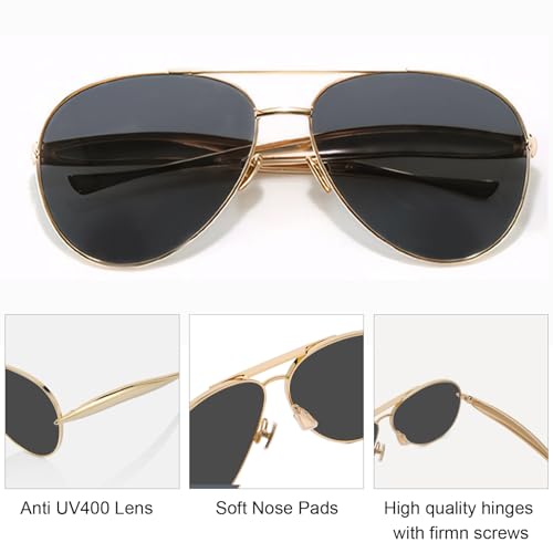 Image of Oversized Aviator Sunglasses For Women 70s Retro 2025 Metal Shades with Gold Streamline Arms