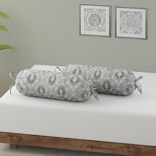 Image of Swayam 210TC Diwan Set Pure Cotton 6 Pcs | Deewan Ethnic Motif Printed Bedsheet Set for Living Room Hall (1-Bed Sheet 60x90 Inch | 2-Bolster Cover 30x30 Inch | 3 Cushion Cover 16x16 Inch) - Grey