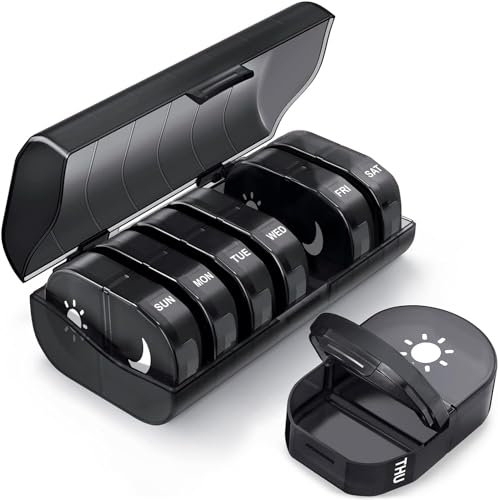 U-HOOME Weekly Pill Organizer 2 Times a Day AM PM Pill Box with 7 Detachable Pill Case Portable Travel Pill Box 7 Day with Large Compartment Morning Night Pill Holder 14 Day for Fish Oil Supplements