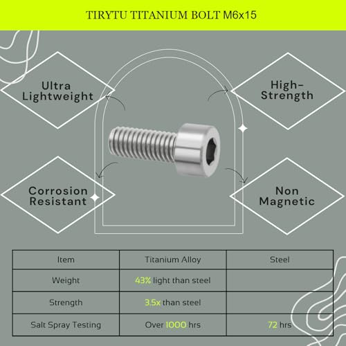 Image of M6x15 Titanium Bolts Hex Socket Cap Screw, Natural Color, 4PC | Lightweight Design, Ideal for Humid /Salty Environments, Socket Head Hex Key No Washer, MTB /Road Bike Bolts