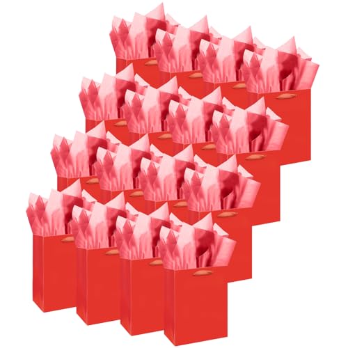 Gcardist Red Gift Bags with Tissue Paper for Wedding, Birthday, Party Supplies-7.9"x4.3"x9.6" Medium Size Cardboard Gift Bags（16pcs Bags + Tissue Paper ）