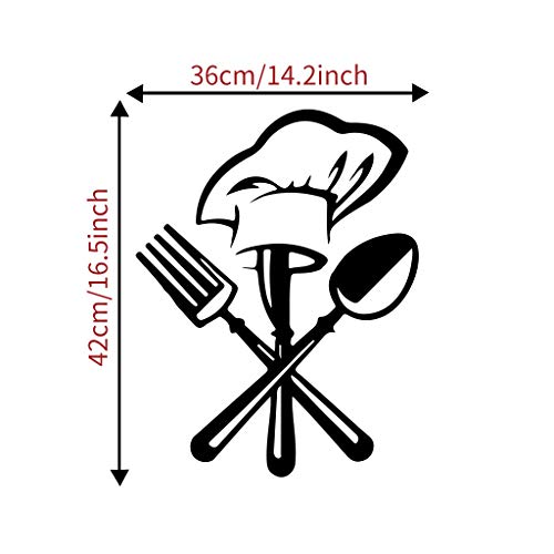 Mikilon Black 16.5" X 14.2" Kitchen Wall Art Home Mural Wall Art Fork And Spoon Chef Hat Vinyl Sticker Décor Decal #TOP6