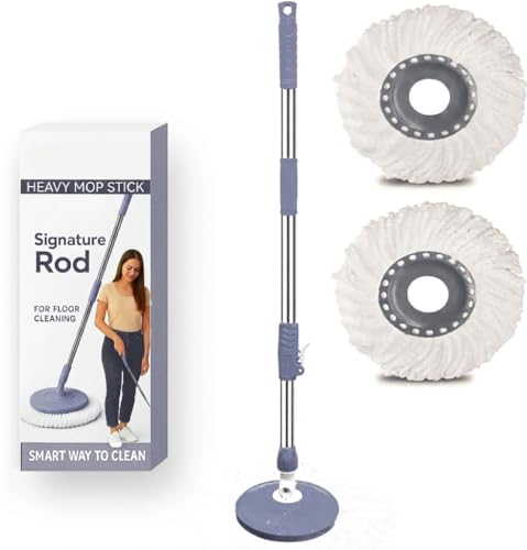 Image of Heavy Duty Stainless Steel Mop Stick with 360 Degree Swivel Head, Extendable Long Handle- Replacement Mop Pole for Floor Cleaning (Grey- 2Heads)
