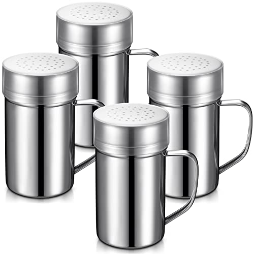 4 Pieces Stainless Steel Dredges Bulk Spice Shaker Seasoning Pepper Bottles With Handles And Lids Powder Sugar Shaker Duster For Cooking Kitchen Baking Candy Spice Powder Sugar Popcorn (Large-17 Oz) #TOP30
