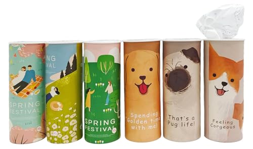 Car Tube Tissue Paper,6Pcs/Set 3Ply Cartoon Canned Facial Paper Napkins For SUV Turck Pickup Car Cup Holder(CharactersDog)