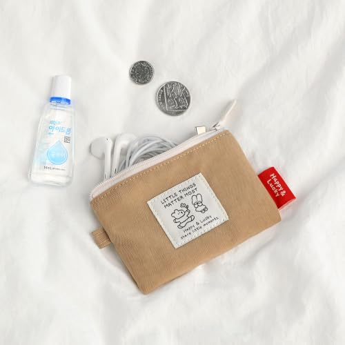 Image of Monolike Happy and Lucky Card Case, Beige - Small Nylon Pouch, Portable Keychain Coin Purse, Waterproof Card Sleeve, Compact Daily Organizer Case