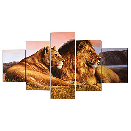 Yatsen Bridge Lion Wall Art Modern Lion And Lioness Picture Wall Decor Artwork Gallery-Wrapped Prints And Posters Stretched By Wooden Frame For Home And Office Decor - 60''W X 32''H #TOP14