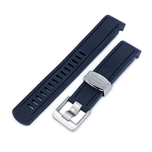 20mm Crafter Blue - dunkelblaues, gebogenes Gummi-Uhrenarmband für Seiko Sumo sbdc001