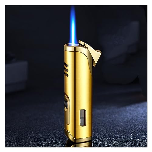 BUBELS Mechero butano Recargable Nuevo, mechero Recargable antiviento, mechero de Gas butano de Metal, con pulsador de Llama Regulable, función de Llama Fija, Ventana de Gas Visible. (Color : B)