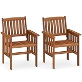 COSTWAY Gartenstühle Holz 2er Set, Holzstühle mit Armlehnen, Balkonstühle, Gartensessel für Garten, Balkon, Terrasse