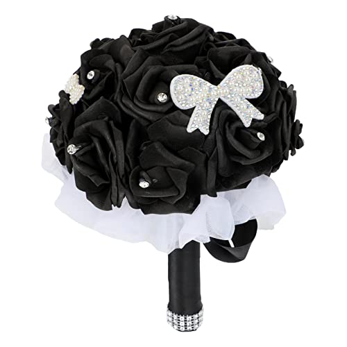 MAGICLULU Elegant Black Bridal Wedding Bouquet with Chic Artificial Foam
