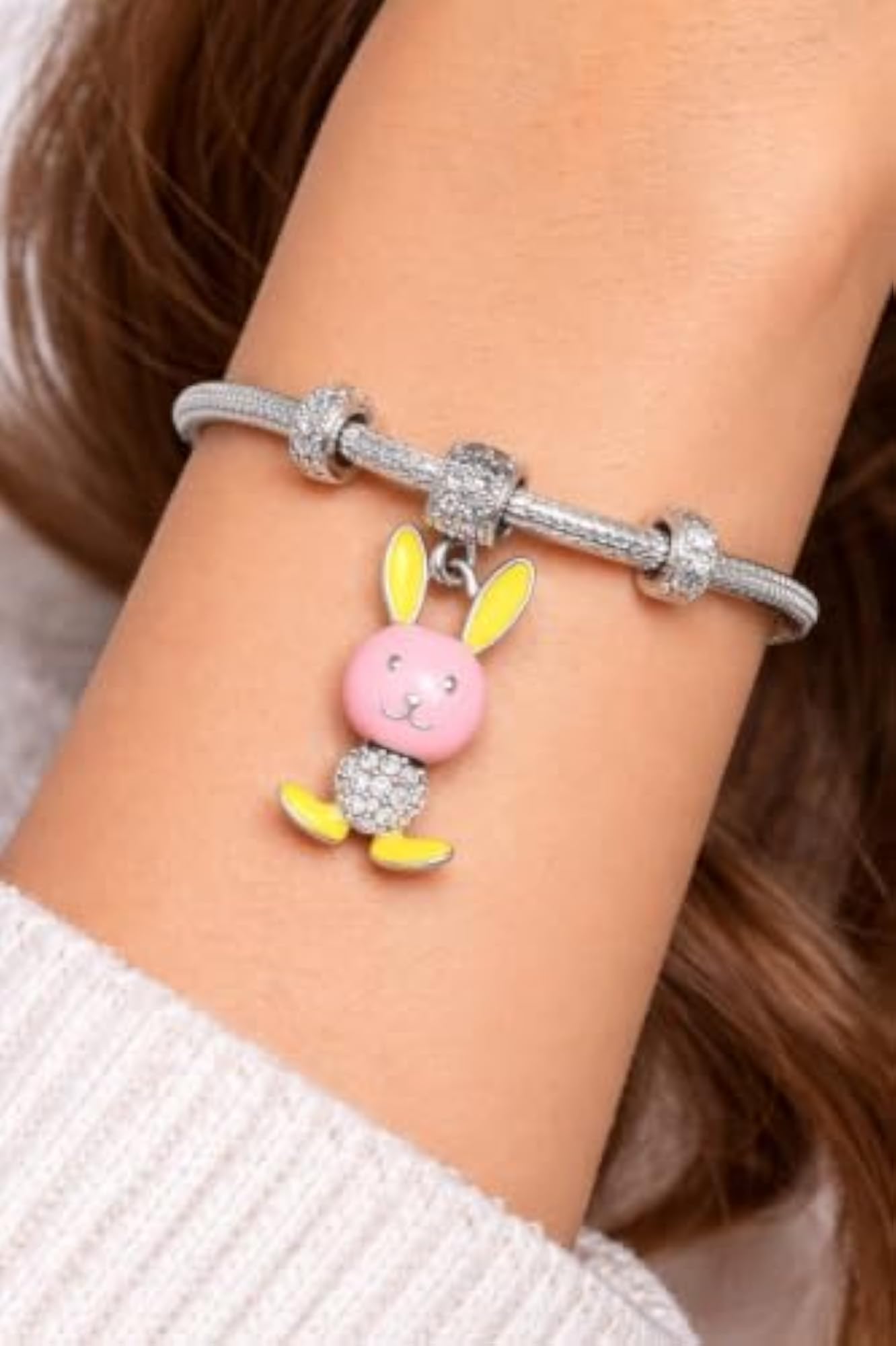 Women's 925 Sterling Silver Bunny Blush Pendant Charm