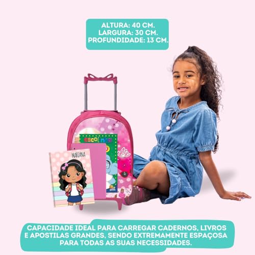Mochila Infantil Rodinha Escolar Grande Feminino Juvenil Reforçada Menina