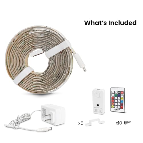 Image of Feit Electric 100ft Chasing & Tunable White LED Tape Light, Dimmable, RGB Colors, Cuttable for Custom Fit, Slim 0.4-Inch Width, Indoor /Outdoor Plug-in Light Strip, Remote Controlled, TAPE1200 /CHASE