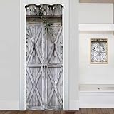Chaohuan Rustic Wooden Barn Door Doorway Curtain, Farmhouse Wood Board Plank Country Vintage Green Leaves Closet Door Cover Curtain for Privacy Bedroom Doorway Living Room, 1 Panel 34' W X 80' L